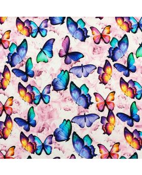 French terry (summer sweat unbrushed)  BUTTERFLIES on a pink roses 