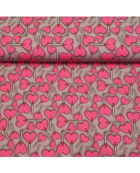 Cilpiņtrikotāža ar digitālo apdruku SIRDIS LEDENES rozā un gaiši brūna (lette) fona