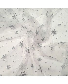 Mīkstais tills BALTS ar SUDRABA SNIEGPĀRSLIŅĀM, svars 30 g/m2, platums 160cm