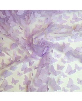 Tulle LIGHT VIOLET with 3D BUTTERFLIES (weight 70 g/m2, width 150 cm, composition 100% PL)