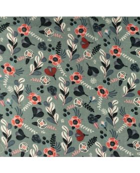 Cotton muslin (double gauze) with pattern LITTLE FLOWERS on a old blue background 
